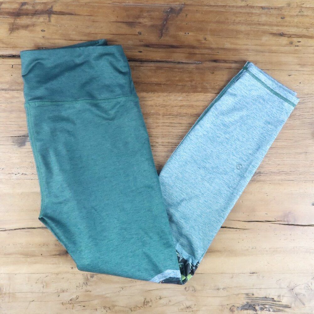 SHAPE GREEN OMBRE TROPICAL TRIBAL PRINT YOGA WORKOUT GYM LEGGINGS SIZE LARGE